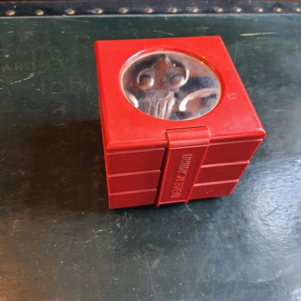 Vintage MERLE NORMAN Red Stacking Mirrored Top Acrylic Trinket / Make Up Box